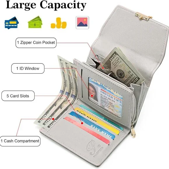 Bifold Wallet Women Leather RFID Blocking Card Holder - Picture 4 of 6